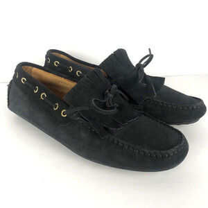 OTISOPSI‎ Italy Suede Driving Moccasin Slipper Sz 43 M Black Leather Tie Comfort